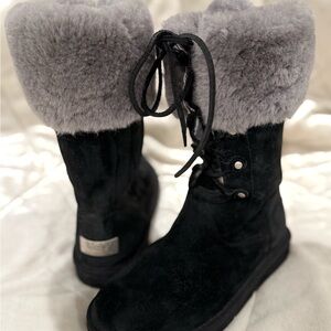 UGG Black and Gray Winter Furry Boots Size 8